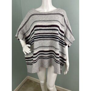 Women's Ann Taylor LOFT Gray Striped Poncho Sweater Poncho Sz Medium